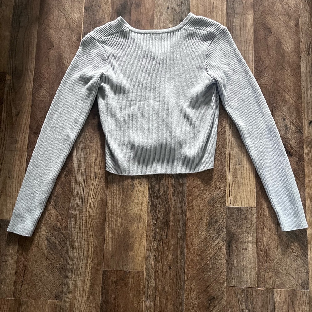 Light Blue Ribbed Button-Up Cardigan - Picture 3 of 3